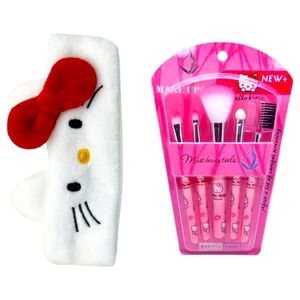 HELLO KITTY Limited Edition 5pc Vegan Makeup Brushes W/Hello Kitty Headband